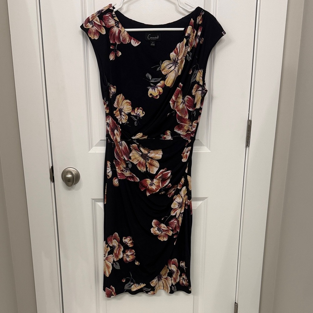 Connected Apparel Black Dress with Floral Design